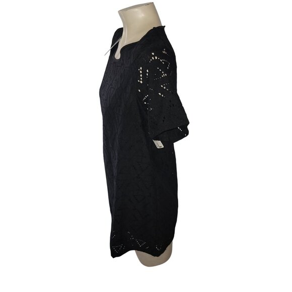 Marc New York Black Eyelet Short-Sleeve Top Womens Large Lightweight Stylish‎ - Picture 5 of 6